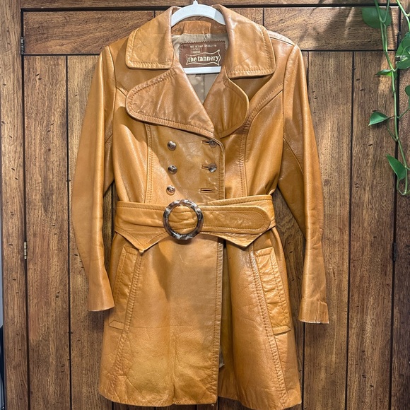 Women's Camel Leather Trench Coat